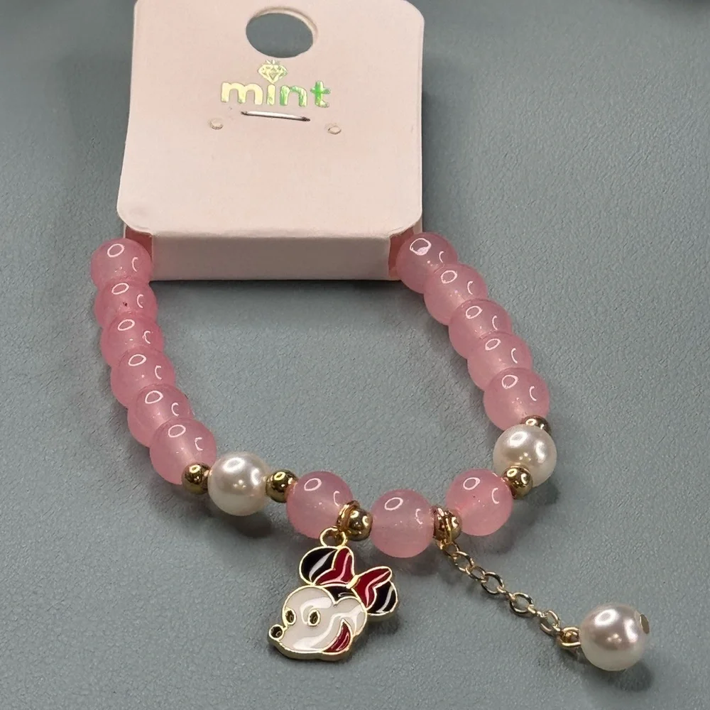 Mint Pink and Gold Jewelry Bracelet with Elegant Charms